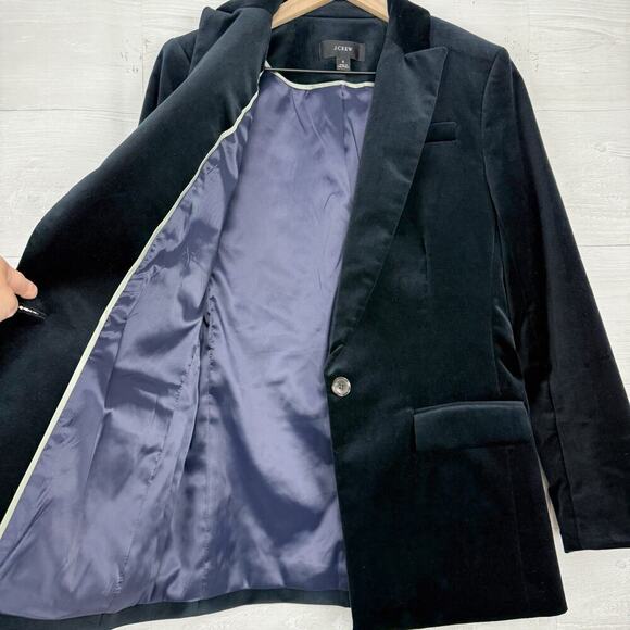 J.Crew Willa Blazer Womens 2 Black Stretch Velvet One Button‎ Preppy Academia - Picture 6 of 16